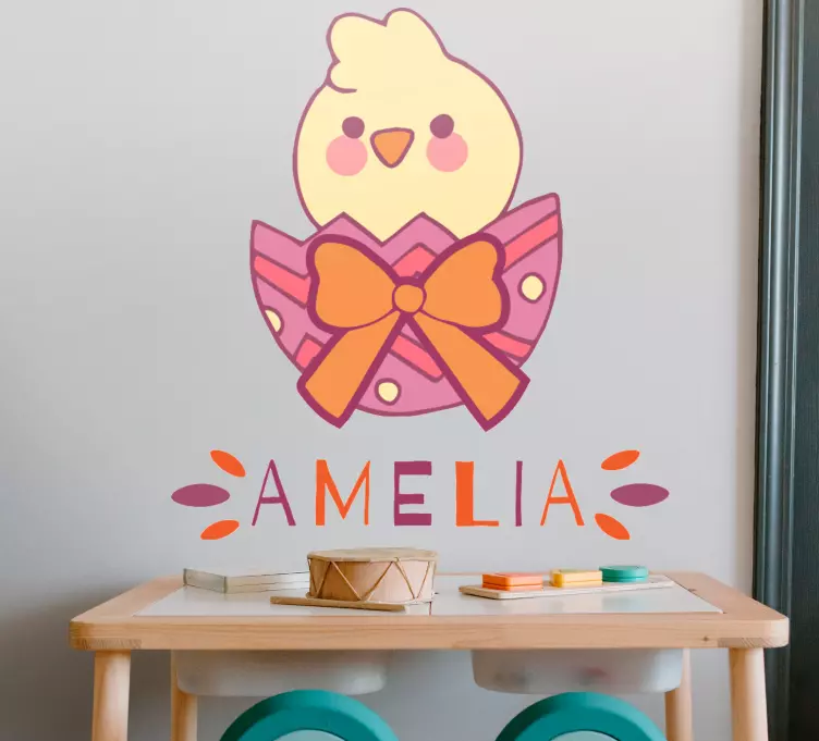 Custom baby chick in egg with ribbon sticker - TenStickers