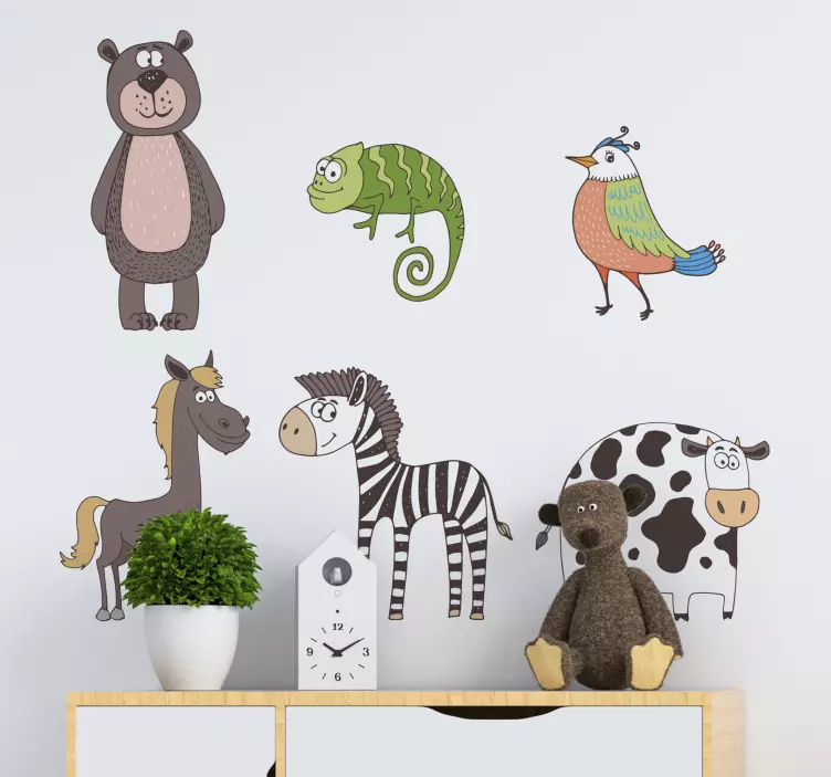 Cute animals collage children wall sticker - TenStickers