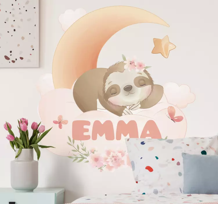 Cute animals sloth with name children sticker - TenStickers