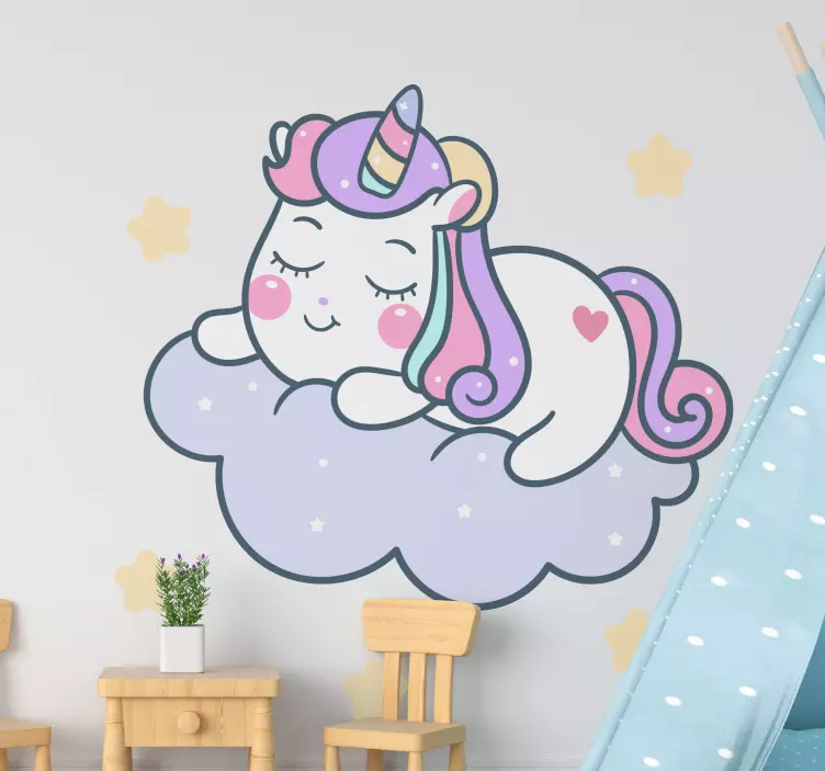 Cute unicorn sitting on cloud fairy tale decal - TenStickers