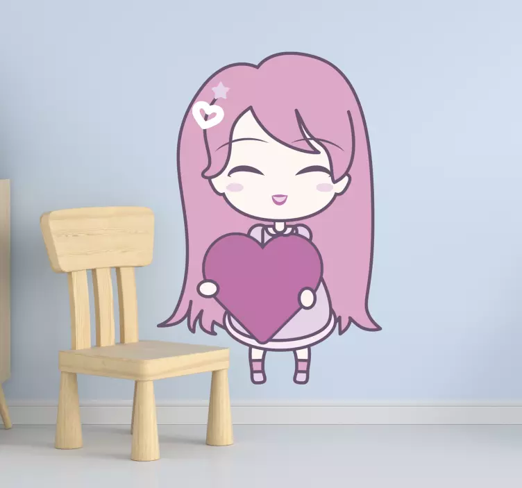 Cute Character Embracing Heart kid's sticker - TenStickers