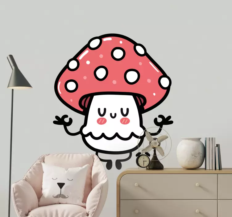 Cute funny happy mushroom kids bedroom sticker - TenStickers