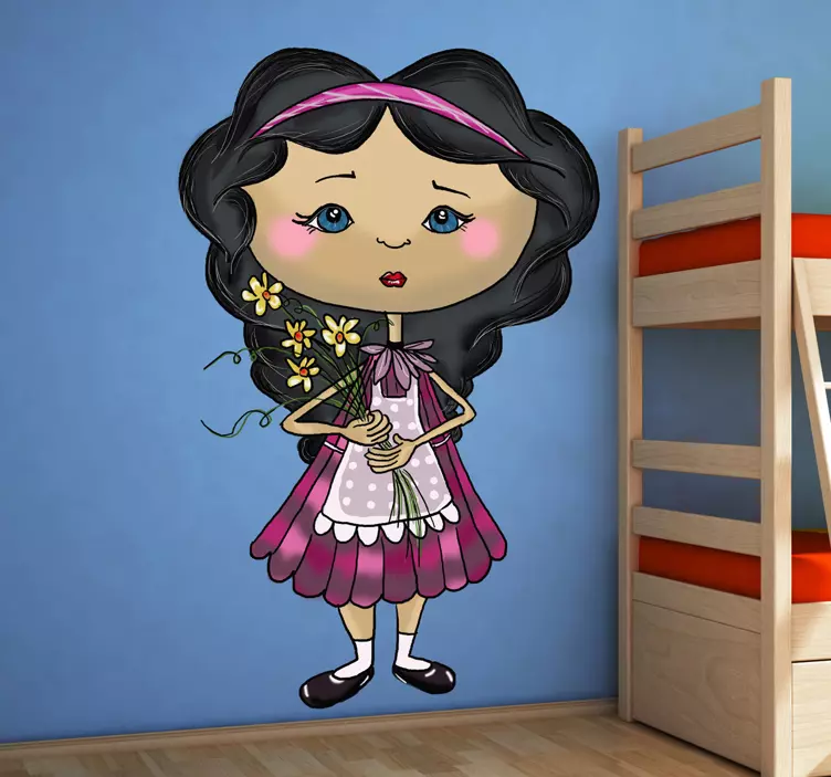 Cute Girl Holding Flowers kid's sticker - TenStickers