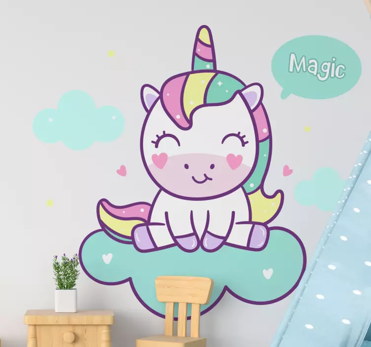 Happy unicorn character kid's sticker - TenStickers