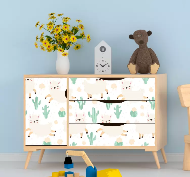 Watercolor llamas with cactus furniture sticker - TenStickers