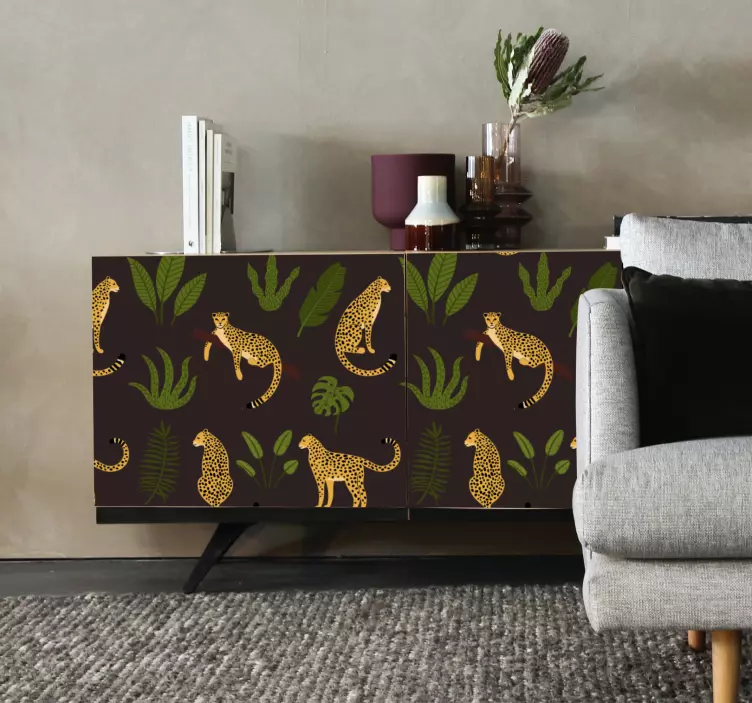 Dark botanical and wild leopard  furniture decal - TenStickers