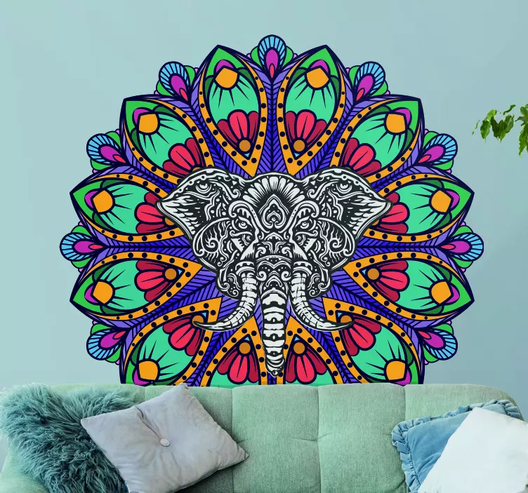 Decoration wall sticker elephant mandala design - TenStickers