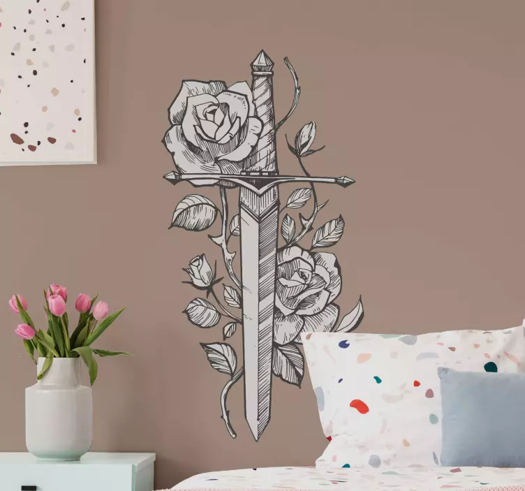 Decoration wall sticker rose embellished sword - TenStickers
