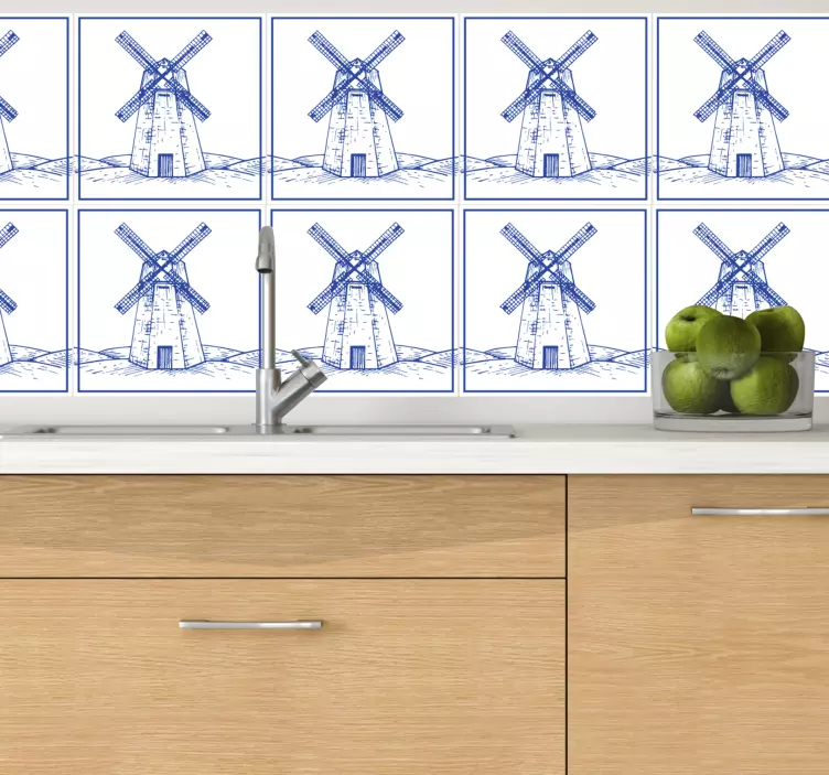 Delfts blue mill tile sticker - TenStickers