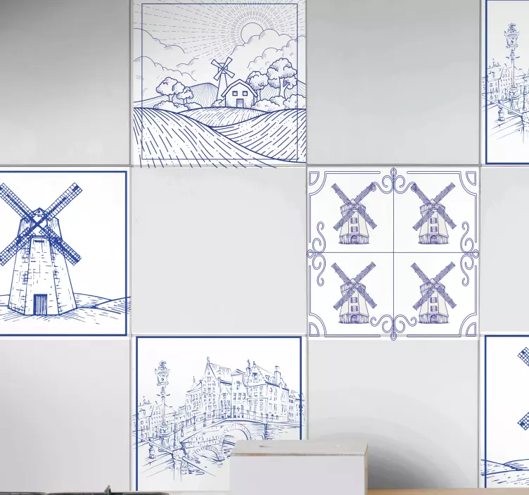 Delfts blue windmill tile sticker - TenStickers