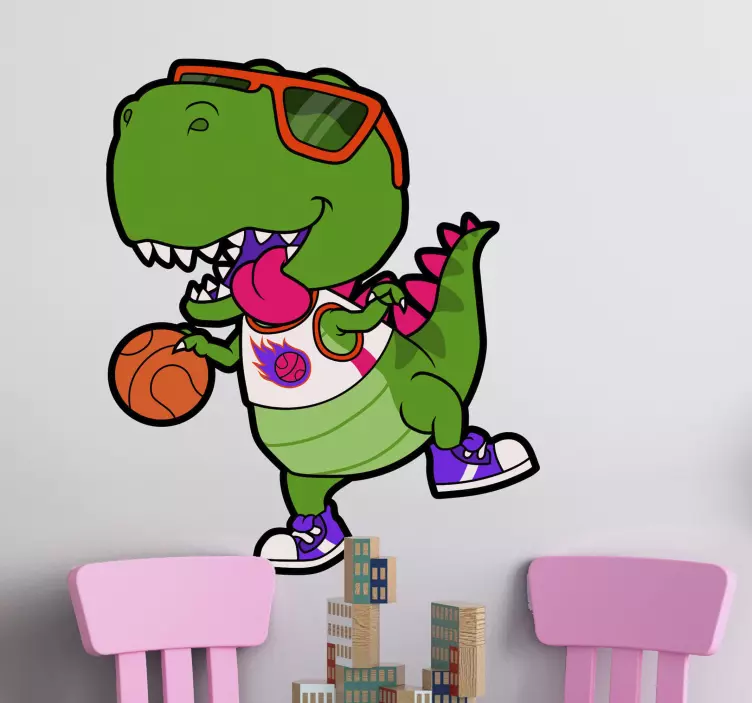 Dinosaur wall sticker playful dinosaur basketball - TenStickers