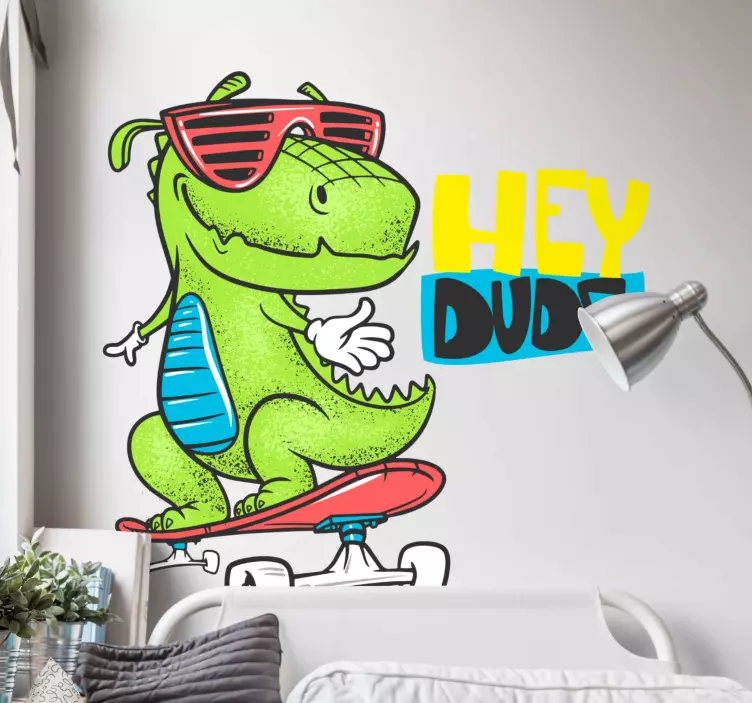 Dinosaur wall sticker skateboarding dino figure - TenStickers