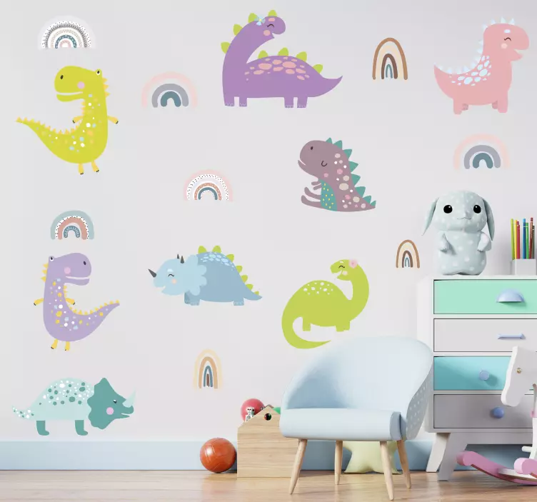Dinosaurs with rainbows  dinosaur wall sticker - TenStickers