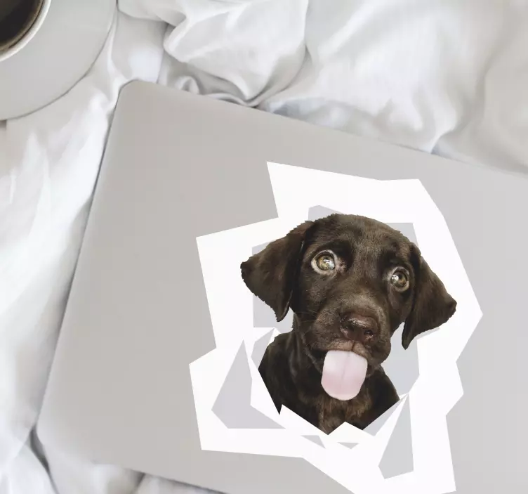 Dog coming out of the wall laptop sticker - TenStickers
