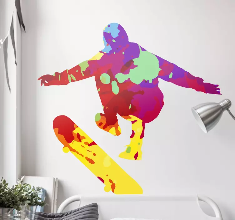 Extreme sports sticker colorful skateboard leap - TenStickers