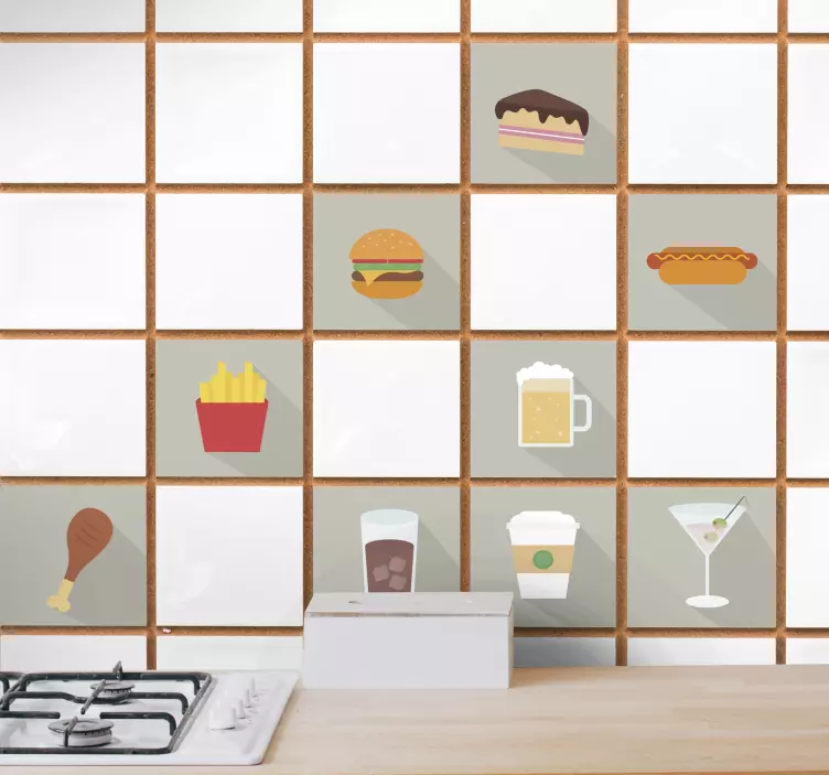 Fast food icons tile sticker - TenStickers