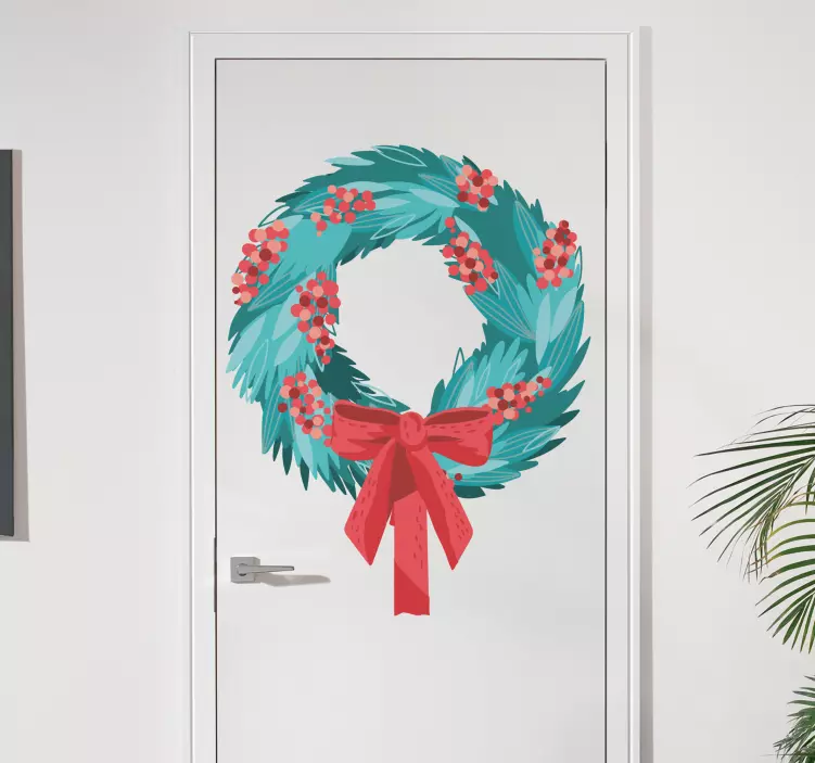 Festive Greenery Wreath door sticker - TenStickers
