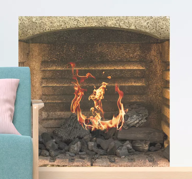 Fireplace with burning fire 3D wall Sticker - TenStickers