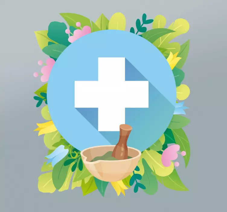 Floral pharmacy cross window sticker - TenStickers