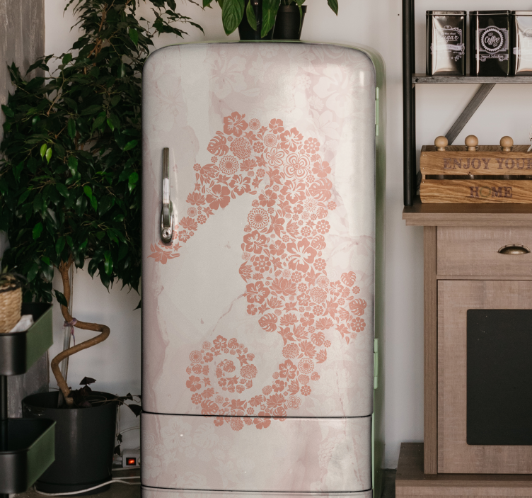 Floral Seahorse fridge sticker - TenStickers