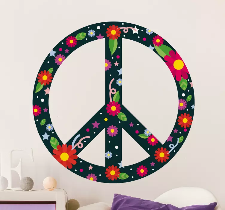 Flower and star peace sign flower wall sticker - TenStickers