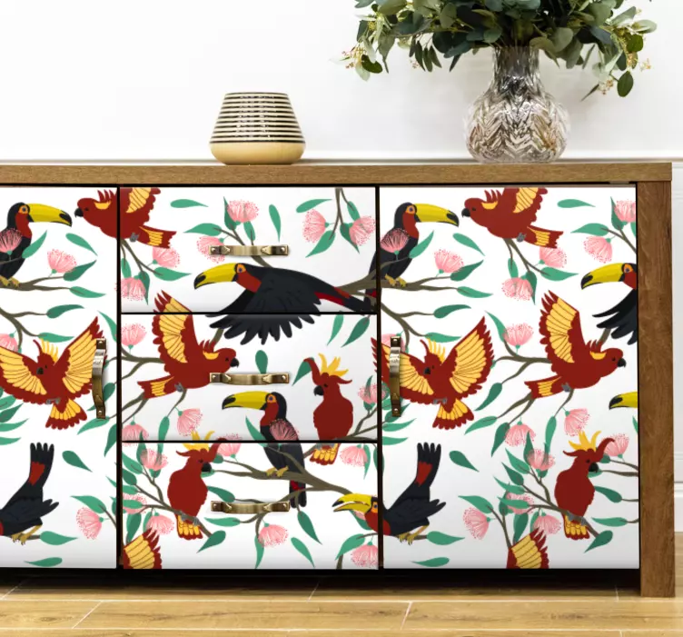 Flying parrots and toucans furniture sticker - TenStickers