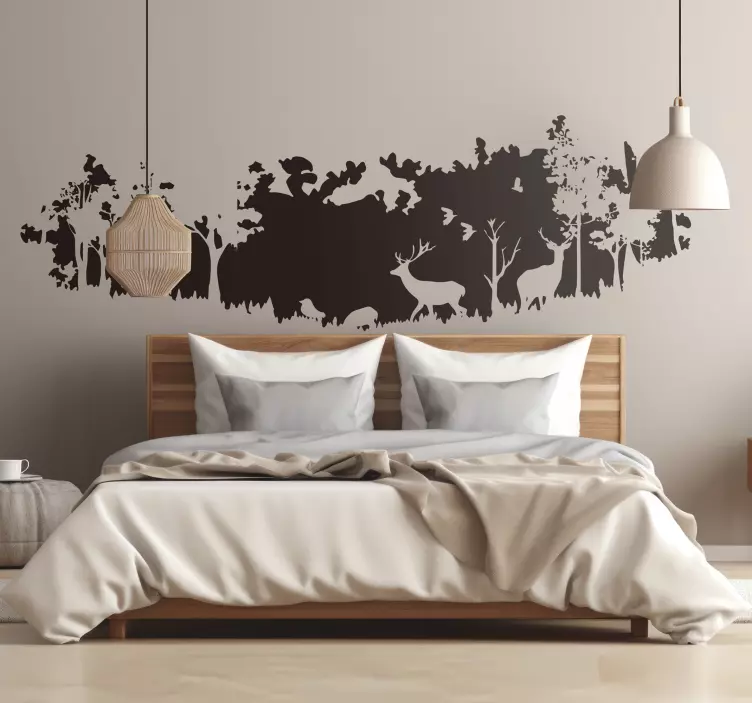 Forest scene silhouette wall sticker for bedroom - TenStickers
