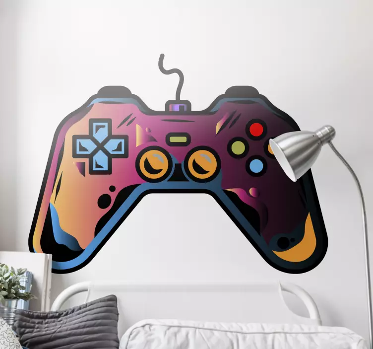 Gaming neon colorful controller video gaming wall sticker - TenStickers
