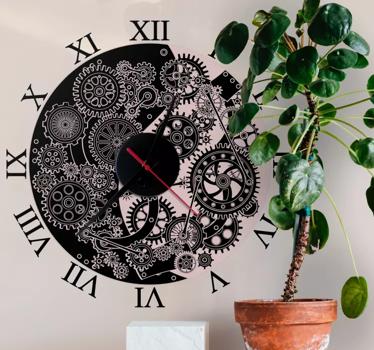 Gears black design clock wall sticker - TenStickers