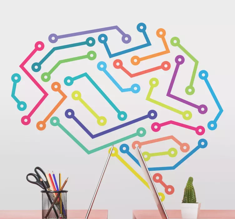Geometric wall sticker colorful neural connection - TenStickers