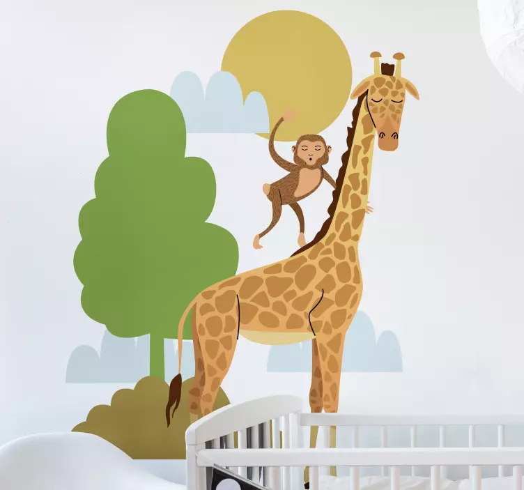 Giraffe and Monkey kid's sticker - TenStickers