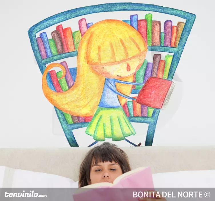 Girl at Library Wall Sticker - TenStickers