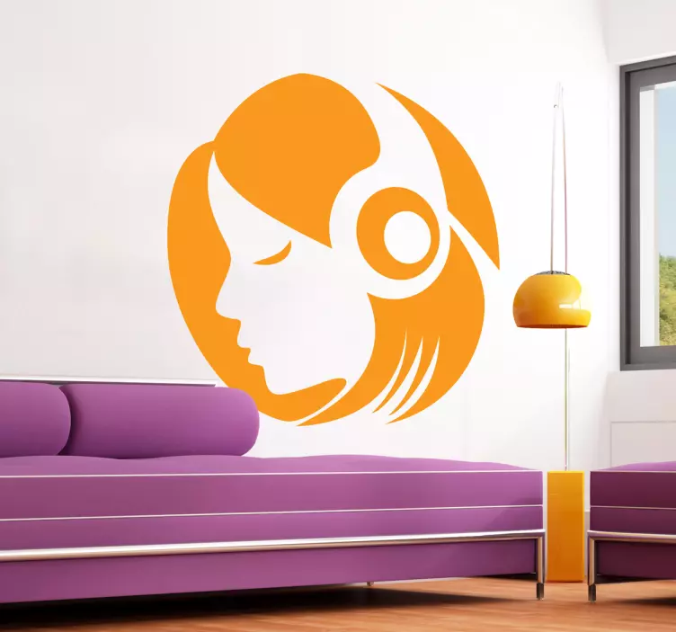 Girl Headphones Silhouette Decal - TenStickers