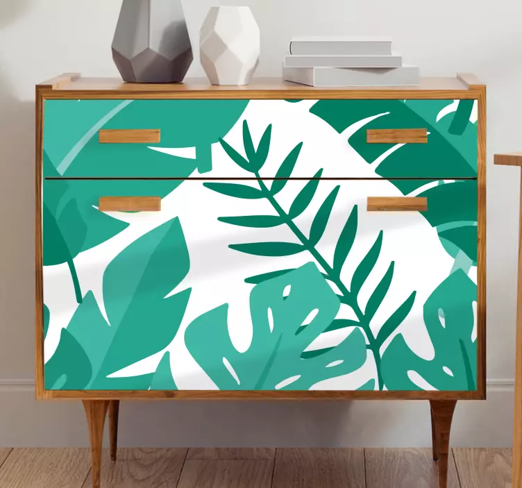 Green jungle leaves over white  furniture decal - TenStickers