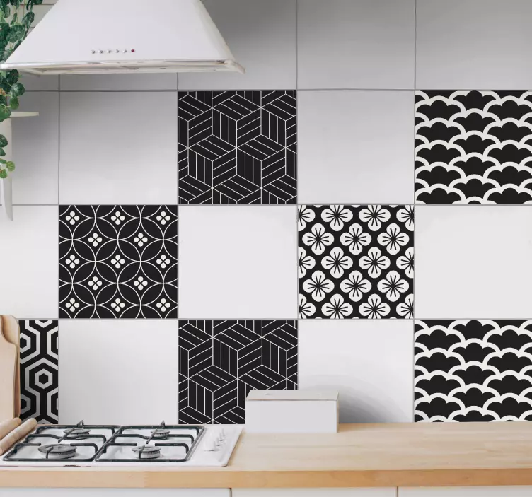 Grey and white flower pattern tile sticker - TenStickers