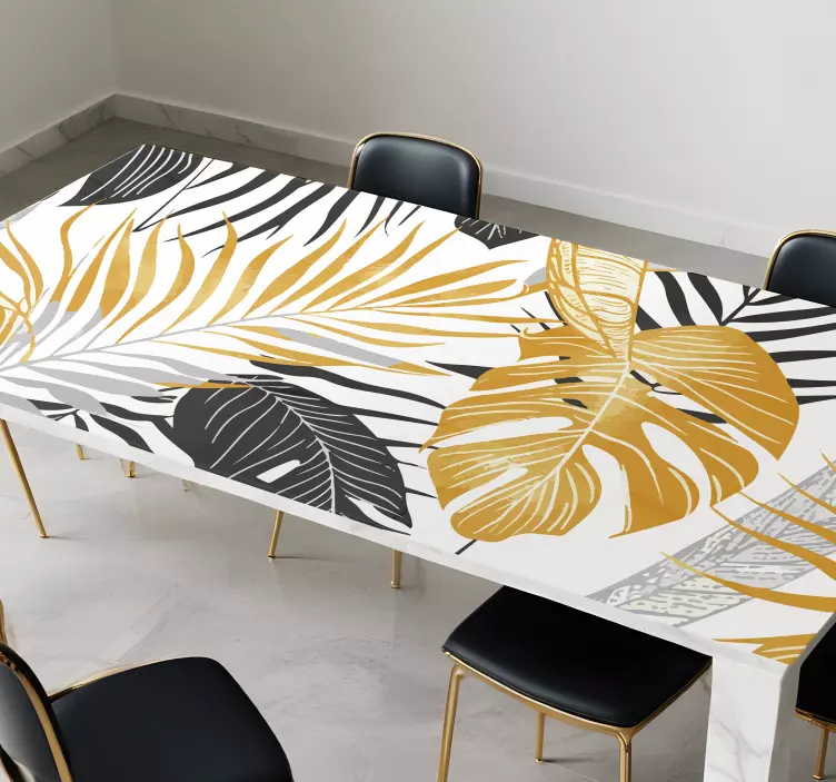 Dark grey & golden leaves table sticker for dining room - TenStickers