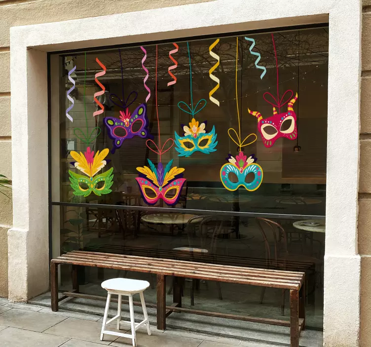Hanging masks shop window sticker - TenStickers