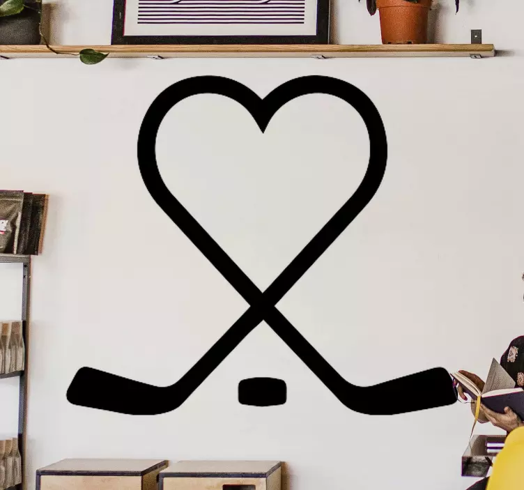 Heart Hockey Crossed Sticks sports wall sticker - TenStickers