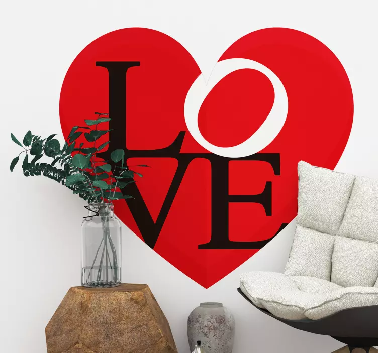 HEART WITH LOVE TEXT romantic stickers - TenStickers