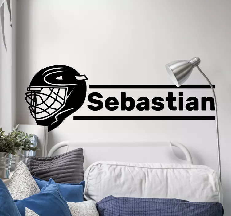Hockey helmet with Name wall sticker - TenStickers