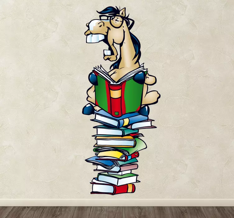 Horse Reading Books Kids Sticker - TenStickers