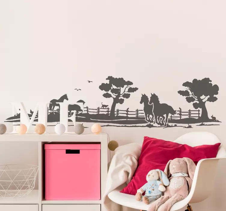 horses in the field farm animal wall sticker - TenStickers