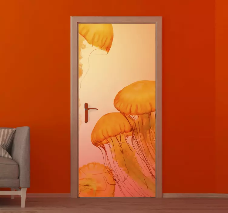 Jellyfish Ocean Scene door sticker - TenStickers