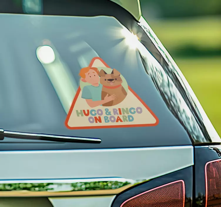 Kid and dog on board car sticker - TenStickers