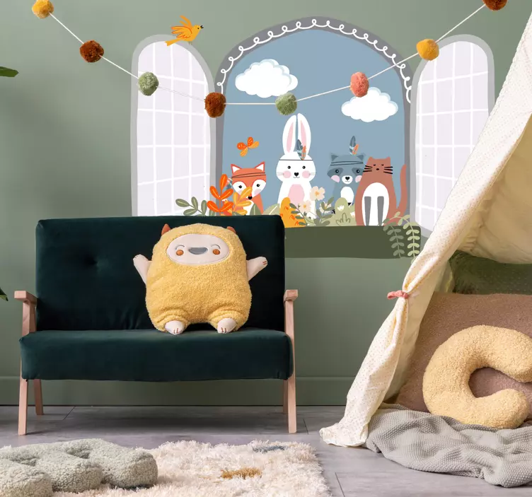 Kids Animal window 3D wall sticker - TenStickers