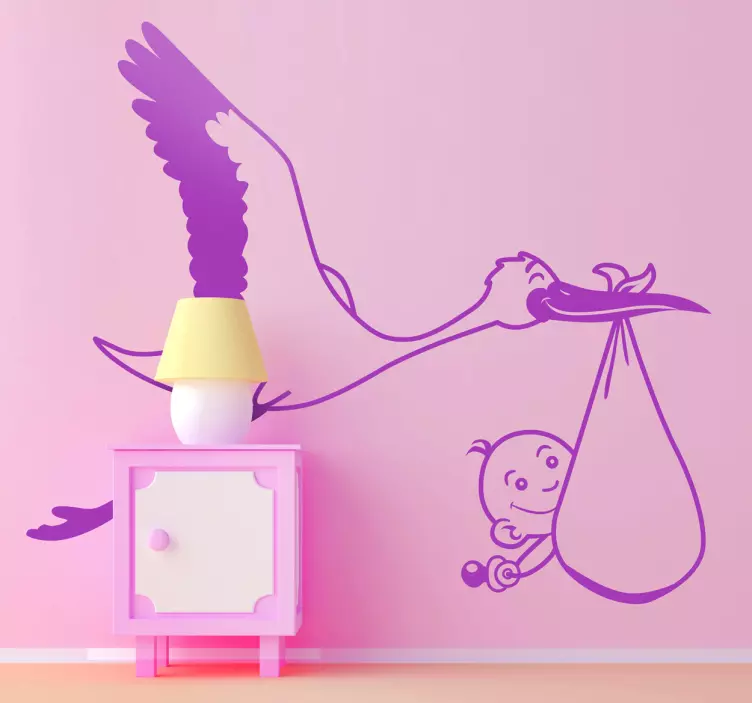 Kids Baby Stork Carrier Wall Sticker - TenStickers