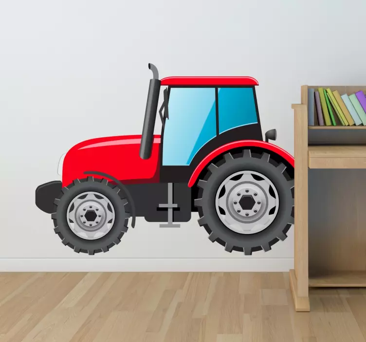 Kids Red Tractor Wall Sticker - TenStickers