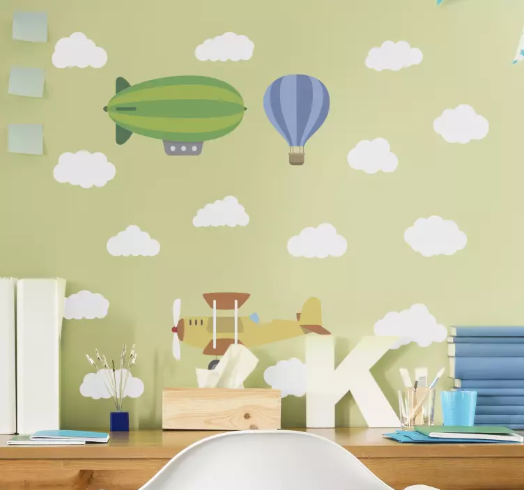 Kid's sticker airplane and hot air balloon - TenStickers