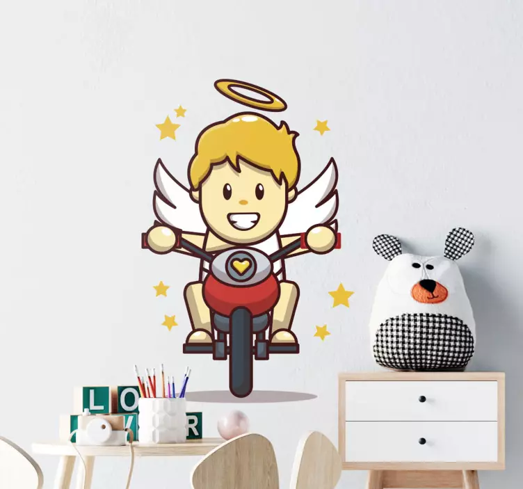 Kid's sticker angel riding a motorcycle - TenStickers
