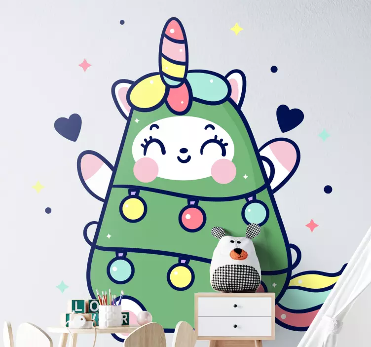 Kid's sticker cheerful unicorn tree - TenStickers